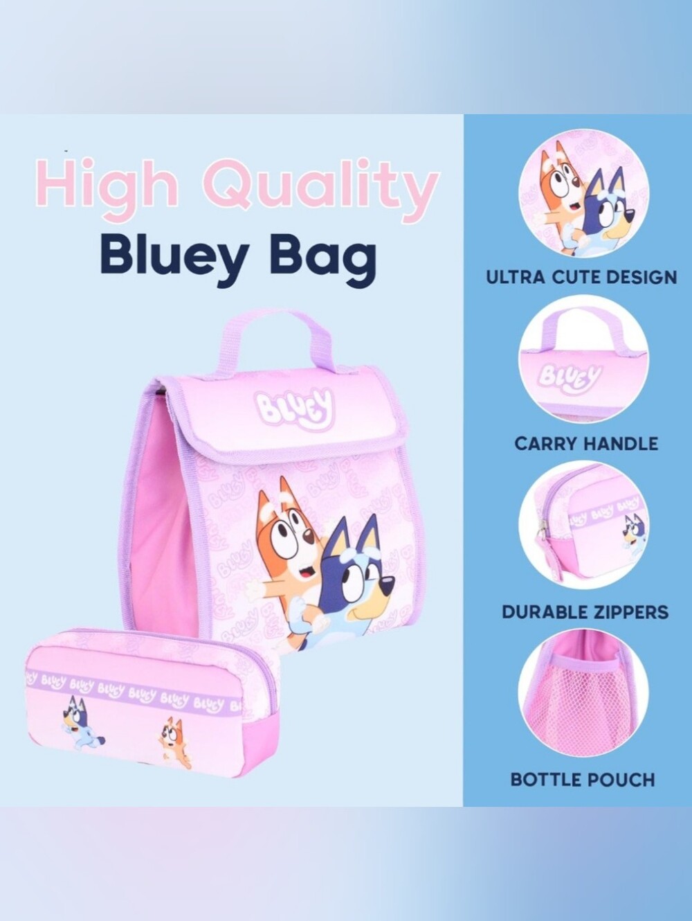 Bluey Kids Backpack Set in Pink and Purple - Picture 5 of 7